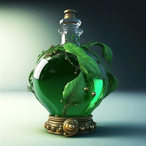 green cologne bottle with leaf.